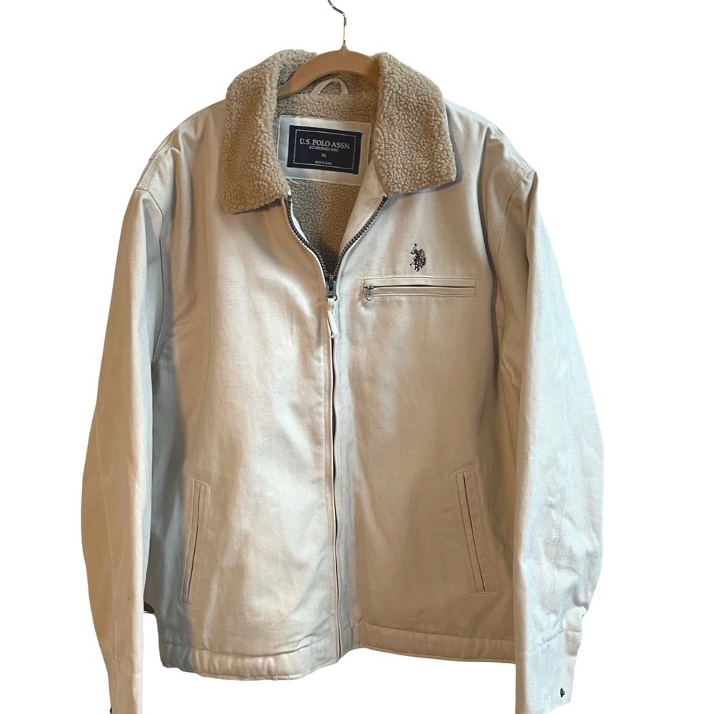 U.S. Polo Assn. Mens Sherpa Collar Jacket Beige XL Workwear Outdoor Warm
